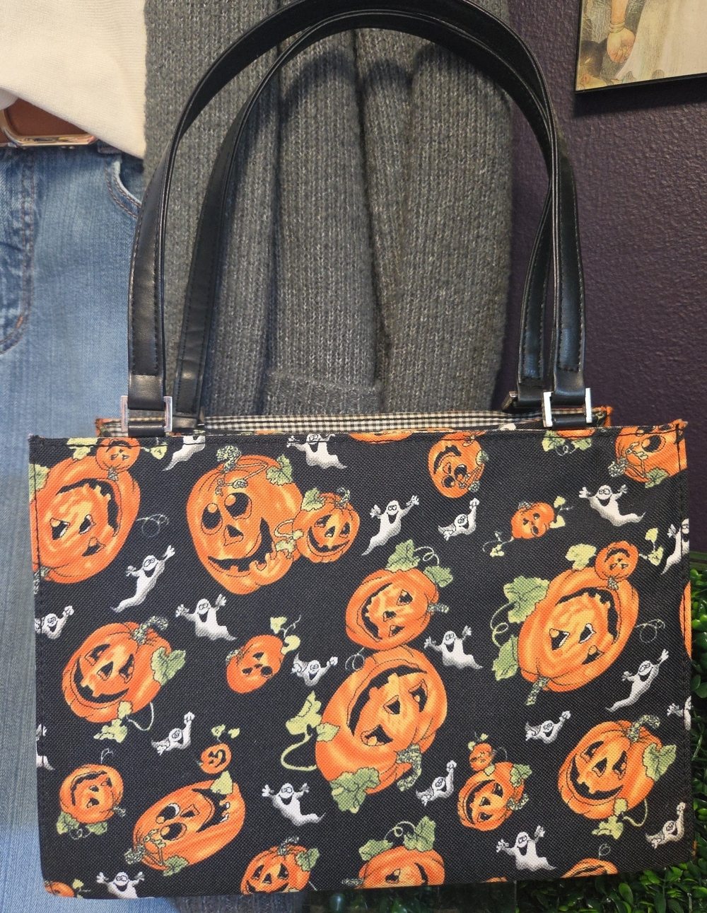 Halloween Jack-O-Lantern & Ghost Hard Structured Handbag